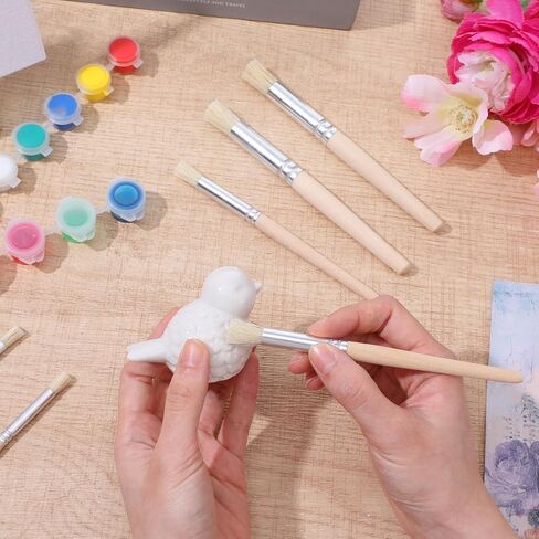 60 Pieces Wooden Stencil Brushes, Natural Bristle Brushes, Wooden Handle Painting Brush for for Wood Wall Model House Paint, DIY and Acrylic Oil Watercolor Painting in Kuwait