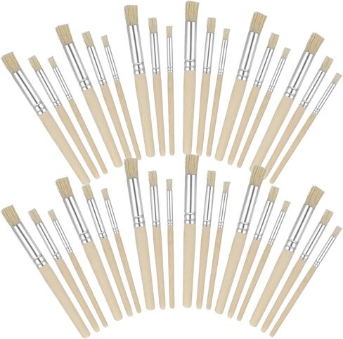 60 Pieces Wooden Stencil Brushes, Natural Bristle Brushes, Wooden Handle Painting Brush for for Wood Wall Model House Paint, DIY and Acrylic Oil Watercolor Painting in Kuwait