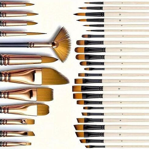 36Pcs Paint Brush Set, Professional Artist Brushes for Acrylic, Oil, Watercolor & Gouache Painting, Includes Flat, Round, Angular & Detail Brush, Ideal for Artists and Beginners in Saudi Arabia