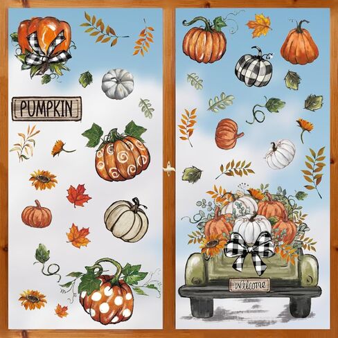 55 PCS Fall Window Cling Sticker, Thanksgiving Autumn Harvest Leaves Pumpkin Truck Sunflower Home Party Supplies Shop Window Glass Display Decoration in Saudi Arabia
