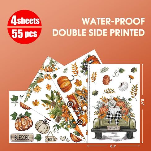 55 PCS Fall Window Cling Sticker, Thanksgiving Autumn Harvest Leaves Pumpkin Truck Sunflower Home Party Supplies Shop Window Glass Display Decoration in Saudi Arabia
