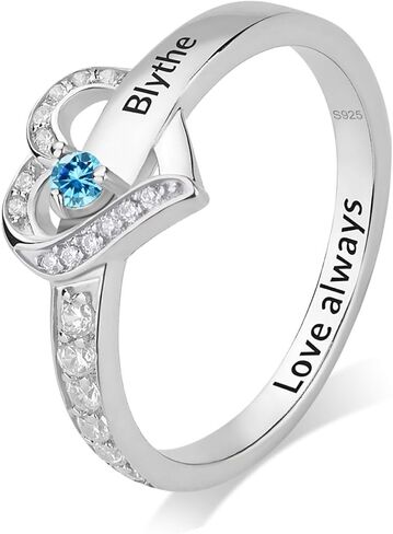 S925 Sterling Silver Birthstone Ring Custom Mom Rings with 1-8 Engraved Names Heart shape Jewelry Mothers Ring Gifts For Women Grandma Mom Her Wife Daughter in Saudi Arabia