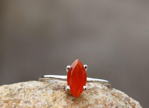 925 Sterling Silver Natural Carnelian Marquise Cut Gemstone Ring Beautiful Indian Traditional Jewelry Gift for Women in Saudi Arabia