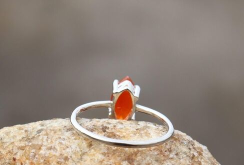 925 Sterling Silver Natural Carnelian Marquise Cut Gemstone Ring Beautiful Indian Traditional Jewelry Gift for Women in Saudi Arabia