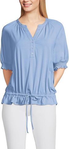 Lands' End Women's Elbow Sleeve Lightweight Jersey Gathered Adjustable Hem Blouse in Saudi Arabia