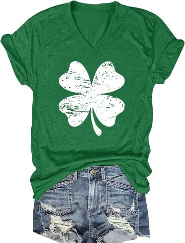St Patrick's Day Shirt for Women: St. Paddy's Lucky Graphic Tees Shamrock Clover Vneck T-Shirts Tops in Saudi Arabia
