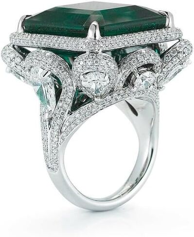 Princess Emerald Ring 925 Silver Engagement Rings for Women Solitaire Created Green Emerald Wedding Band Promise Rings for Her Large Rectangular Green Gemstone Ring for Men and Women Size 6-10（8） in Kuwait
