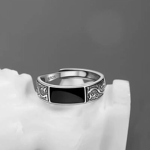 Man Ins Dragon Pattern Retro Personalized Open Ring Black Vintage Ring Retro Dragon Pattern Ring Retro Men's Ring in Saudi Arabia