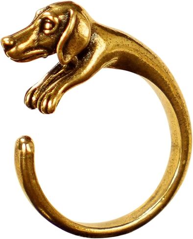 CHOVY Adjustable Dachshund Dog Ring in Solid Brass - Vintage Distressed Open Band Pet Lover Jewelry, Unisex Sizing Adjustable Finger Ring for Him/Her, Gothic Boho Animal Theme Statement Piece in Saudi Arabia
