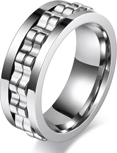 MMTTAO للرجال Gear Fidget Anxiety Spinner Rings عصابات الزفاف للرجال والنساء 8 مم تيتانيوم اثنين من التروس القلق والتوتر وتخفيف التوتر حلقة دوارة عالية التلميع لحفلات الزفاف وحزام الخطوبة مريح مناسب للمجوهرات مقاس 6-13 in Kuwait