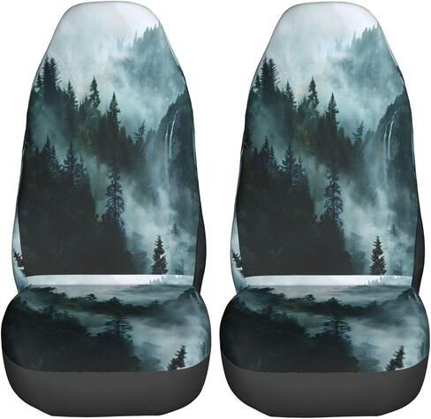 Foruidea Misty Mountain Landscape Forests Car Seat Covers Universal 2 Pcs Auto Front Seat Cover Fit Most Cars,SUV,Sedan,Trucks in Saudi Arabia