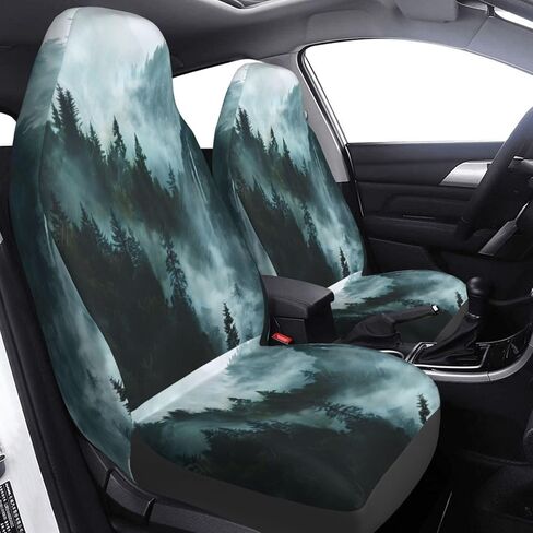 Foruidea Misty Mountain Landscape Forests Car Seat Covers Universal 2 Pcs Auto Front Seat Cover Fit Most Cars,SUV,Sedan,Trucks in Saudi Arabia