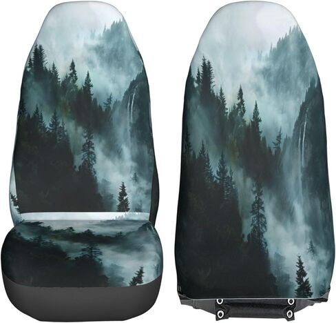 Foruidea Misty Mountain Landscape Forests Car Seat Covers Universal 2 Pcs Auto Front Seat Cover Fit Most Cars,SUV,Sedan,Trucks in Saudi Arabia