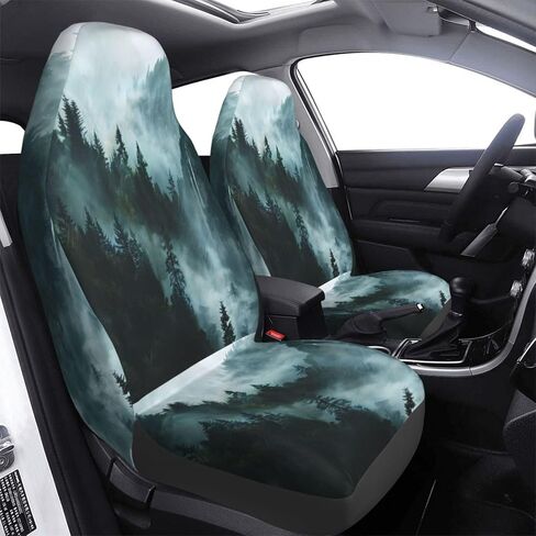 Foruidea Misty Mountain Landscape Forests Car Seat Covers Universal 2 Pcs Auto Front Seat Cover Fit Most Cars,SUV,Sedan,Trucks in Saudi Arabia