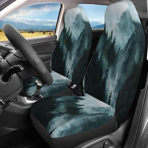 Foruidea Misty Mountain Landscape Forests Car Seat Covers Universal 2 Pcs Auto Front Seat Cover Fit Most Cars,SUV,Sedan,Trucks in Saudi Arabia