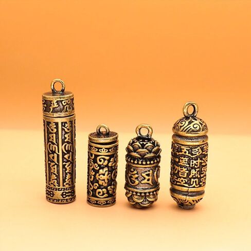 4PC Antique Copper Heart Sutra Keychains – Vintage Brass Buddhist Pendant, Universal Lotus Amulet for Car Keys in Saudi Arabia