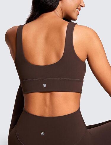 حمالات صدر رياضية طويلة من CRZ YOGA Butterluxe U Back للنساء - بلوزة قصيرة مبطنة لليوجا ومبطنة برقبة واسعة مع وسادات مدمجة، بني فاتح صغير in Saudi Arabia
