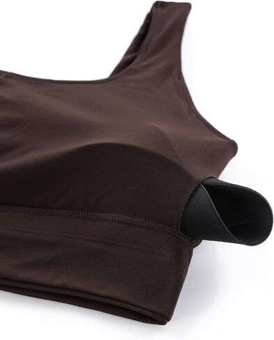 حمالات صدر رياضية طويلة من CRZ YOGA Butterluxe U Back للنساء - بلوزة قصيرة مبطنة لليوجا ومبطنة برقبة واسعة مع وسادات مدمجة، بني فاتح صغير in Saudi Arabia