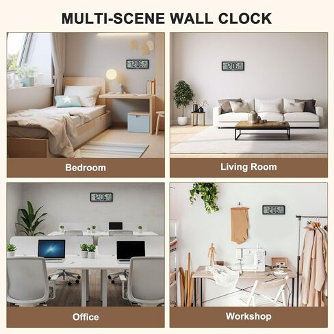 Soobest 8.5 Inch Digital Wall Clock Battery Operated with Backlight, Temperature, Date, Day & Auto DST, Black Slim Design for Elderly, Bedroom, Living Room, Office in Kuwait