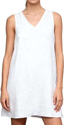 Amazhiyu Womens 100% Linen Summer V Neck Sleeveless Back Keyhole Mini Tank Dress in Saudi Arabia
