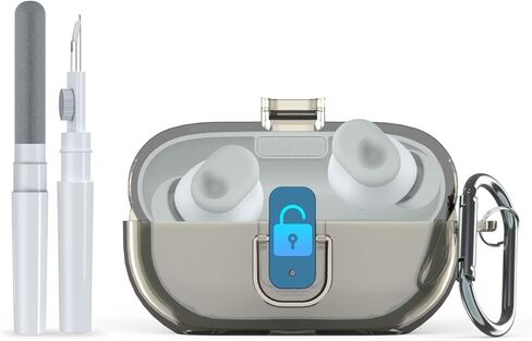 [ترقية القفل الآمن] لغطاء حافظة Beats Solo Buds 2024 مع مجموعة منظف، غطاء حماية مقاوم للصدمات من مادة TPU الشفافة من AGENTNANO متوافق مع حقيبة شحن Beats Solo Buds مع حلقة تسلق - رمادي شفاف in Kuwait
