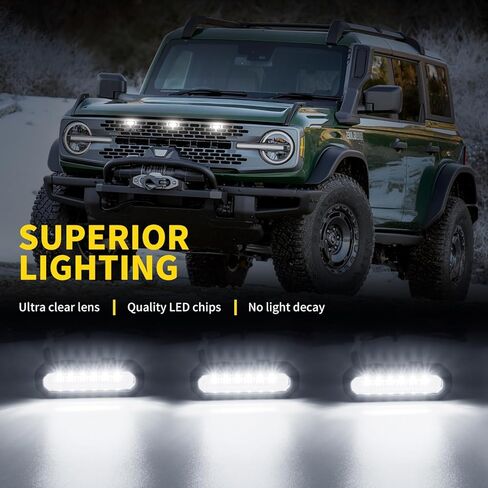 AUXLIGHT 3-PCS LED Grille Lights for For-d Bronco 2021-2023 Badlands/Wildtrak/Everglades Accessories, 2/4-Door OEM Grill Lights with Fuse & Wiring Harness (White) in Kuwait