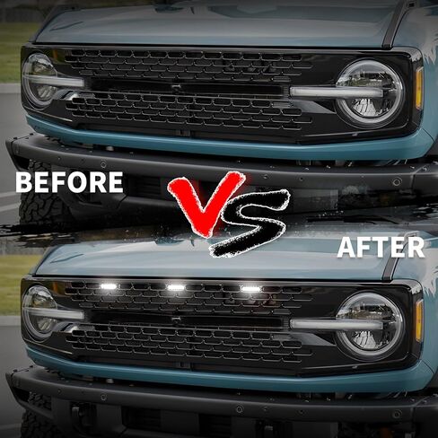 AUXLIGHT 3-PCS LED Grille Lights for For-d Bronco 2021-2023 Badlands/Wildtrak/Everglades Accessories, 2/4-Door OEM Grill Lights with Fuse & Wiring Harness (White) in Kuwait