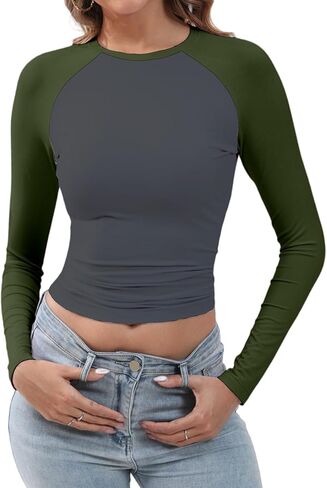 قمصان Abardsion النسائية طويلة الأكمام Y2K بقصة ضيقة وقابلة للتمدد قليلًا in Kuwait