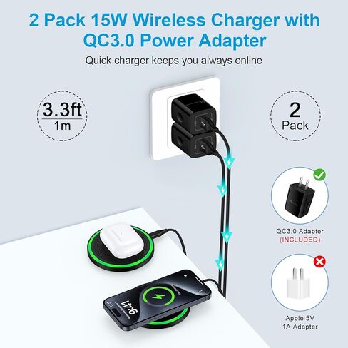 Pixel 9 Pro Wireless Charger Pad,15W Android Wireless Charger Fast Charging Pad Station with Adapter for Google Pixel 9 Pro XL/9 Pro Fold/8/7a,Samsung Galaxy S24 Ultra/S23/S22/Flip 6,iPhone 16/15/14 in Kuwait