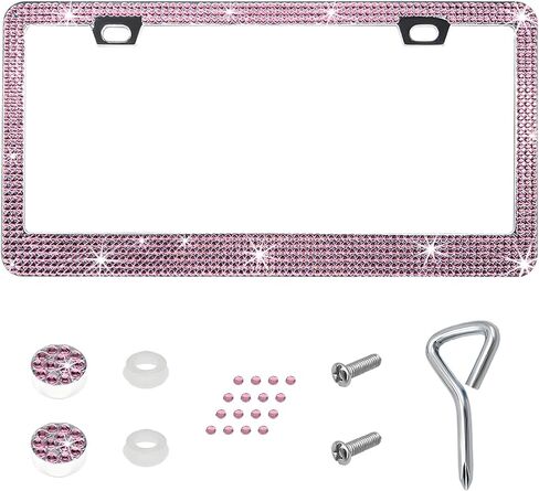 Sun Walker Bling License Plate Frame, Sparkly Rhinestone Licence Plate Holder with Glittery Screw Caps, Obstruction-Free Stainless Steel Tag Cover Glitter Decor for Most Vehicles (Purple) in Saudi Arabia