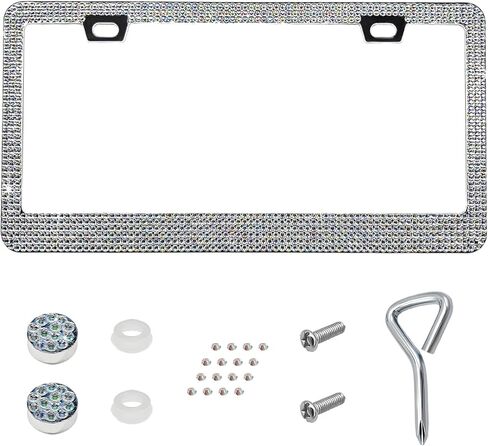 Sun Walker Bling License Plate Frame, Sparkly Rhinestone Licence Plate Holder with Glittery Screw Caps, Obstruction-Free Stainless Steel Tag Cover Glitter Decor for Most Vehicles (Purple) in Kuwait