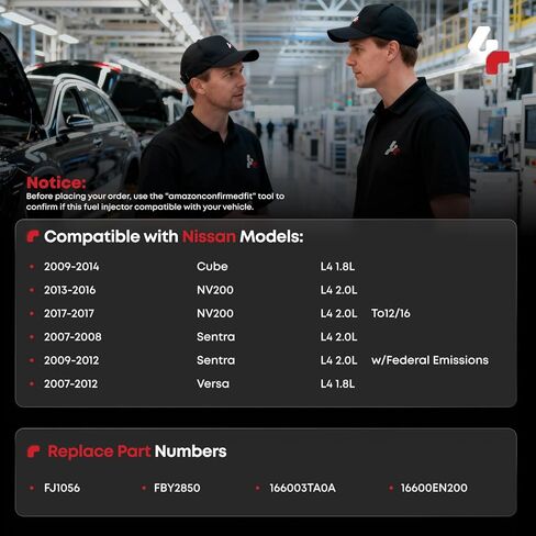 Fuel Injectors Set of 4, Compatible with Nissan Sentra 2007-2012, NV200 2013-2017-L4 2.0L, Nissan Versa 2007-2012, Cube 2009-2014 L4 1.8L, 18 Holes, Replace Part FBY2850 16600-EN200 in Kuwait