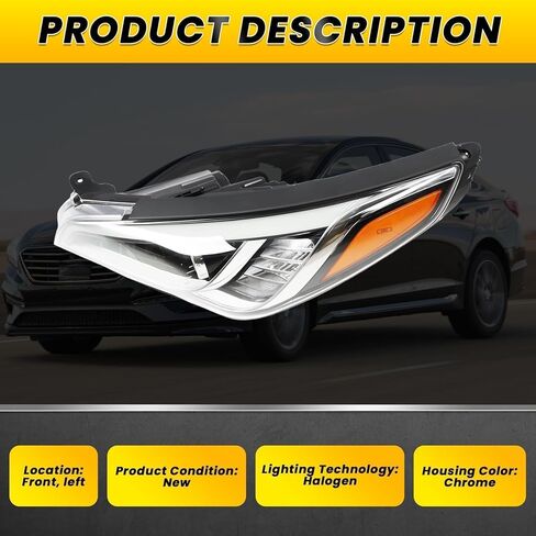 Halogen Left Headlight Assembly Compatible with Sonata SE Sport GLS GL Hybrid Limited Ultimate ECO 2015-2017 W/Bulbs Headlamp Driver Side Replace HY2502183 92101C2000 in Saudi Arabia