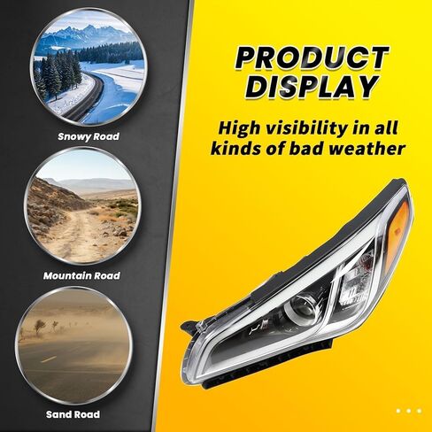 Halogen Left Headlight Assembly Compatible with Sonata SE Sport GLS GL Hybrid Limited Ultimate ECO 2015-2017 W/Bulbs Headlamp Driver Side Replace HY2502183 92101C2000 in Saudi Arabia