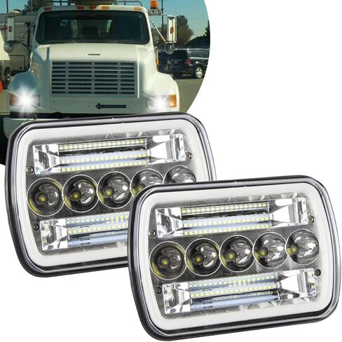 المصابيح الأمامية 800% سطوع 5 × 7 متوافقة مع International 4700 9200 9400i، 6000K أبيض مع إشارة الانعطاف الكهرماني DRL البيضاء، شعاع عالي منخفض مختوم، التوصيل N Play، قطعتان in Kuwait