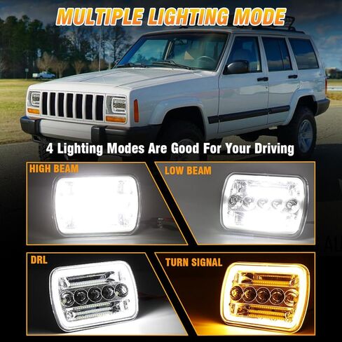 المصابيح الأمامية 800% سطوع 5 × 7 متوافقة مع International 4700 9200 9400i، 6000K أبيض مع إشارة الانعطاف الكهرماني DRL البيضاء، شعاع عالي منخفض مختوم، التوصيل N Play، قطعتان in Kuwait