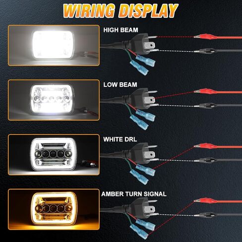 المصابيح الأمامية 800% سطوع 5 × 7 متوافقة مع International 4700 9200 9400i، 6000K أبيض مع إشارة الانعطاف الكهرماني DRL البيضاء، شعاع عالي منخفض مختوم، التوصيل N Play، قطعتان in Kuwait