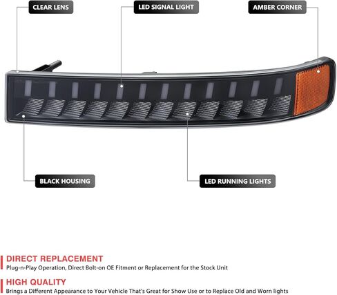 DNA MOTORING Pair Sequential Start Up LED DRL Turn Signal Bumper Lights Compatible with Chevy GMC Express Savana 1500 03-14 / Express Savana 2500 3500 03-23, Black/Amber, BL-LED-CEGS03-BK-AM in Saudi Arabia