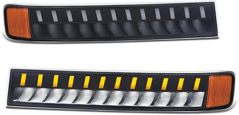 DNA MOTORING Pair Sequential Start Up LED DRL Turn Signal Bumper Lights Compatible with Chevy GMC Express Savana 1500 03-14 / Express Savana 2500 3500 03-23, Black/Amber, BL-LED-CEGS03-BK-AM in Kuwait