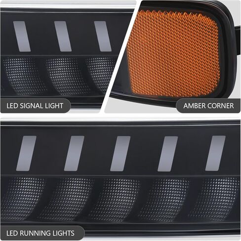 DNA MOTORING Pair Sequential Start Up LED DRL Turn Signal Bumper Lights Compatible with Chevy GMC Express Savana 1500 03-14 / Express Savana 2500 3500 03-23, Black/Amber, BL-LED-CEGS03-BK-AM in Saudi Arabia