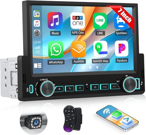 Single Din Car Stereo with Wireless Carplay&Android Auto,9 Inch 1 Din Touchscreen Car Radio with Bluetooth FM Radio Mirror Link for iOS/Android TF/USB/AUX Input SWC Car Multimedia Player+Backup Camera in Saudi Arabia
