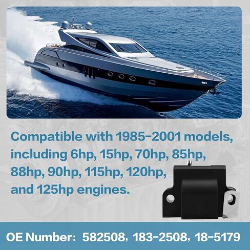 2 حزمة ملف الإشعال لجونسون Evinrude المحركات الخارجية 6hp 15hp 70hp 85hp 88hp 90hp 115hp 120hp 125hp (1985-2001) يستبدل 18-5179، 0582508، 183-2508 in Kuwait