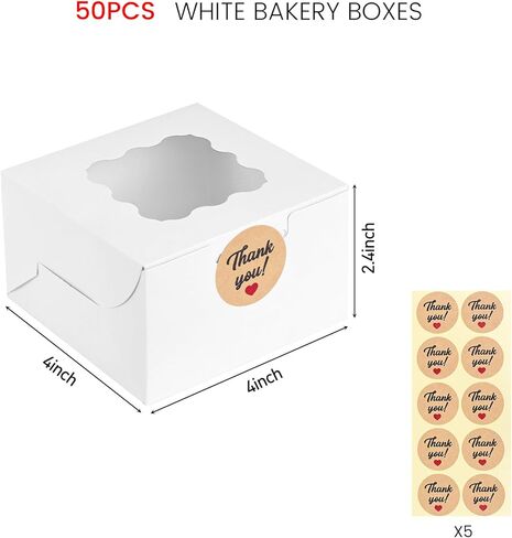 VGOODALL 50pcs Brown Bakery Boxes with Window, 4x4x2.4 Inches Cookie Box Small Pastry Treat Boxes with Window Small Treat Boxes for Pastries, Cookies, Pie, Donuts in Kuwait
