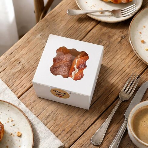 VGOODALL 50pcs Brown Bakery Boxes with Window, 4x4x2.4 Inches Cookie Box Small Pastry Treat Boxes with Window Small Treat Boxes for Pastries, Cookies, Pie, Donuts in Kuwait