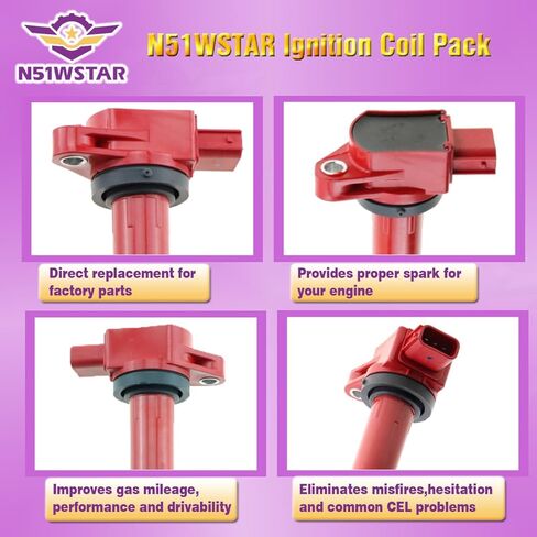 Performance Ignition Coil Packs Set Of 4 Compatible With HONDA CIVIC S2000 ACCORD CR-V ELEMENT ACURA RSX 2.0 2.2 2.4 K24 K20 2002 2003 2004 2005 2006 Replacement For 30520-PNA-007 UF311 in Saudi Arabia