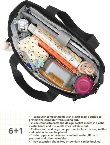 حقيبة كمبيوتر محمول من القماش ذات سعة كبيرة مع سحاب، حقيبة عمل متعددة المقصورات للنساء مقاس 14 بوصة in Kuwait