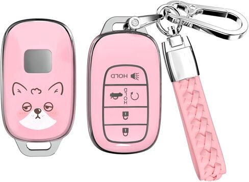 ACEBOY لغطاء Honda Key Fob، غطاء TPU ناعم مع سلسلة مفاتيح جلدية متوافقة مع Accord Civic CRV Pilot HR-V Odyssey Fit Ridgeline Insight Pilot Acura MDX RDX المفتاح الذكي (أسود، 2/5 أزرار) in Saudi Arabia