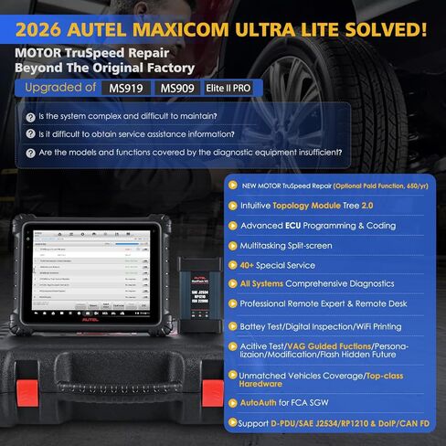 2026 Autel Scanner MaxiCOM Ultra Lite، تحديث لمدة عامين، مثل MaxiSys Ultra Up of MS919 MS909 Elite 2 Pro، طبولوجيا ذكية 2.0، Motor TruSpeed، 40+ إعادة تعيين، 3K+ أداة مسح تشخيصي ثنائية الاتجاه in Saudi Arabia