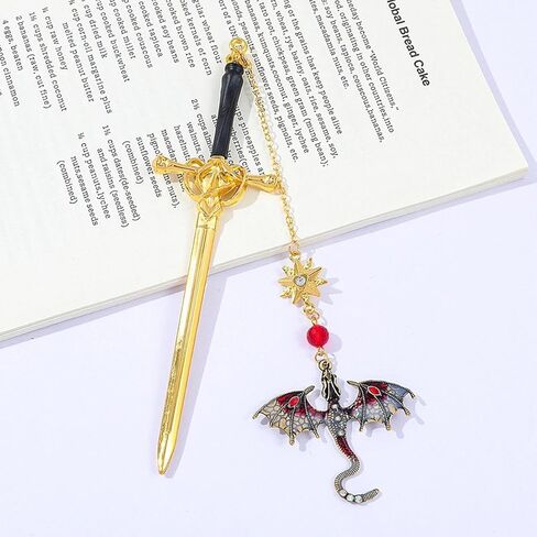 1Pc Retro Gold Red Terrace Gold Sword Dragon Tassel Metal Pendant Bookmark Reading Enthusiast Gift Birthday Teacher Reader Gift in Saudi Arabia