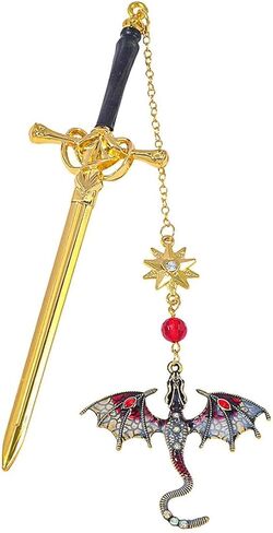 1Pc Retro Gold Red Terrace Gold Sword Dragon Tassel Metal Pendant Bookmark Reading Enthusiast Gift Birthday Teacher Reader Gift in Saudi Arabia